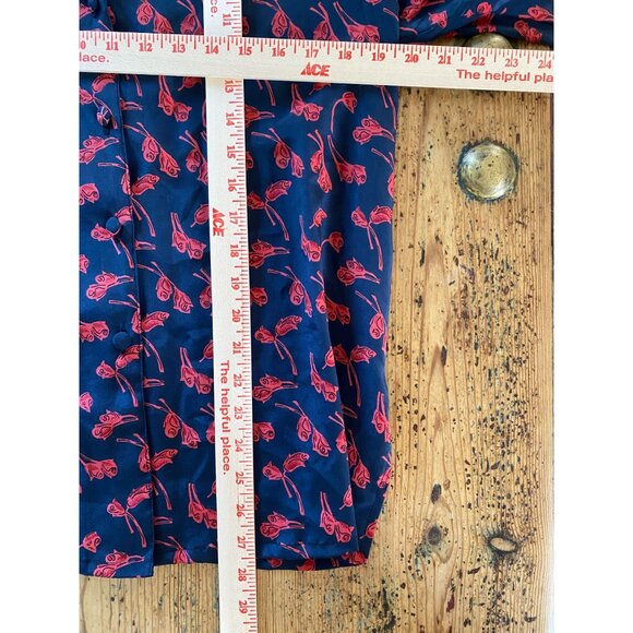 Vintage‎ Lihao Navy & Red Floral Print Long-Sleeve Button-Up Shirt collared - Picture 5 of 5